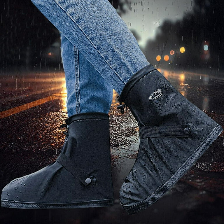AYAMAYA Waterproof Shoe Covers PVC Fabric Zippered Rain Boots For Rainy And Snowy Reusable Shoes Protectors for Men Women 3XL Black