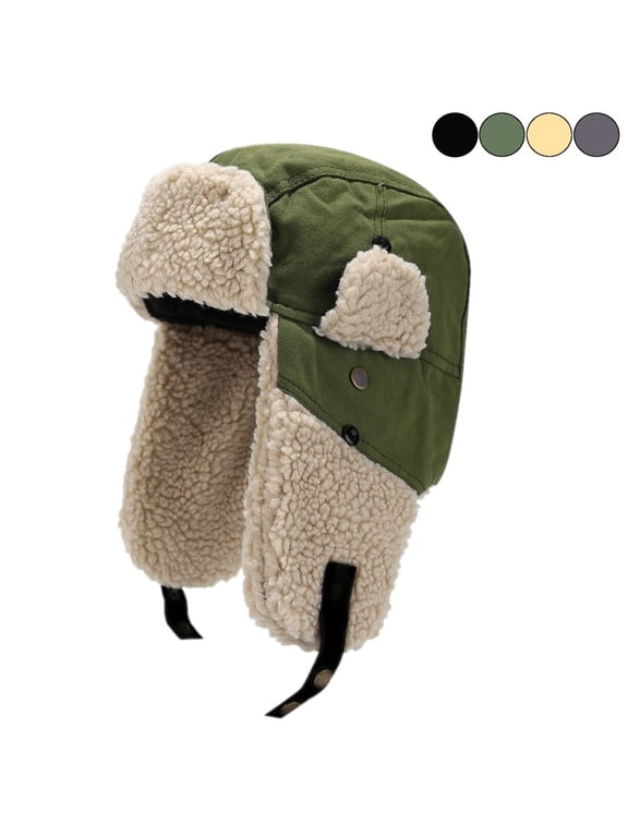 Winter Hats for Men Women, Windproof Trapper Ushanka Hat with Ear Flaps, Russian Pilot Aviator Cap for Outdoor Warm, Green