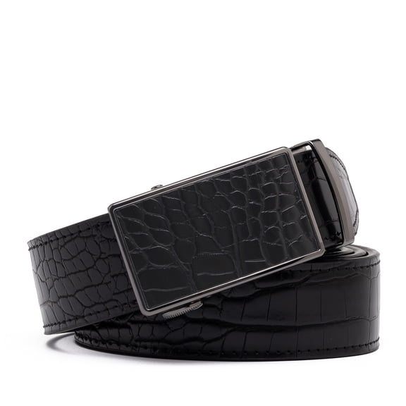 AYAMOTI Men's Crocodile-Embossed Leather Ratchet Belt with Automatic Buckle