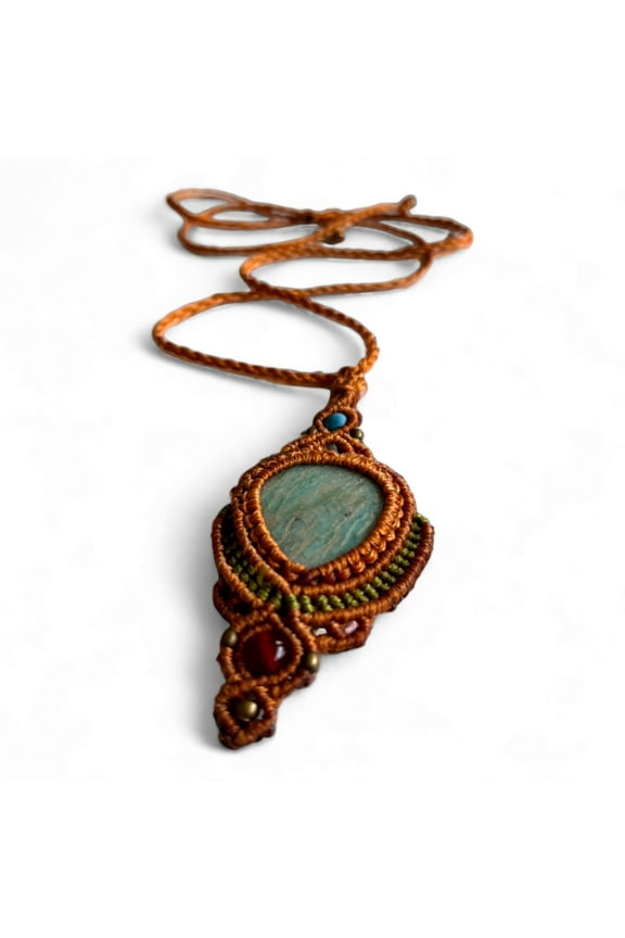 AYANA Amazonite Handmade Macrame Necklace for Women | Adjustable Healing Crystal Pendant | Eco-Friendly, Handcrafted Macram Jewelry with Ethically Sourced Gemstones | Women's Tribal Bohemian Jewelry