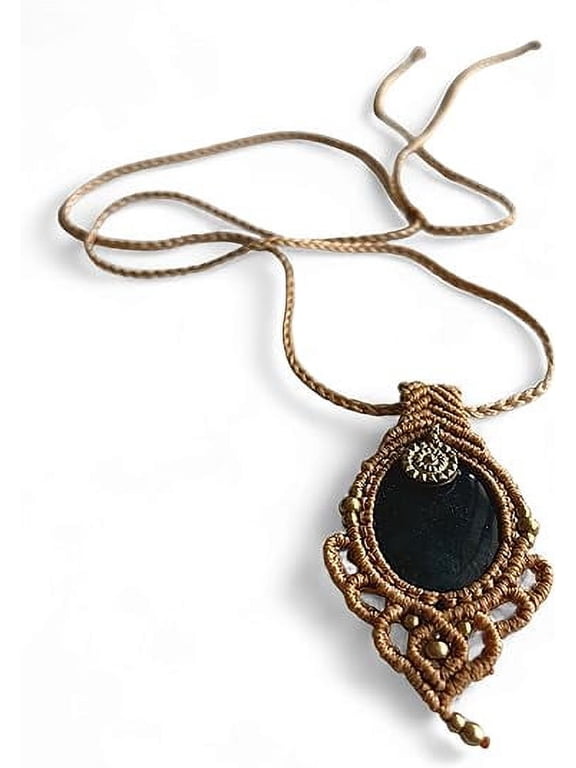 AYANA Black Onyx Handmade Macrame Pendant Necklace for Women | Adjustable Healing Crystal Pendant | Handcrafted Macram Jewelry with Ethically Sourced Gemstones | Women's Ethnic Bohemian Jewelry