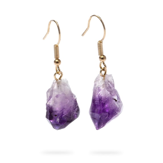 AYANA Raw Amethyst Deep Purple Healing Crystal Earrings for Women | Gold-Plated Copper Base Jewelry for Spiritual Awareness & Peace | Handmade, Ethically Sourced Pure Natural Natural Gemstone