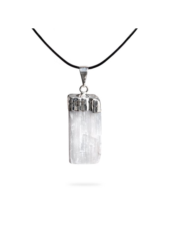 AYANA Selenite Crystal Pendant - White Necklace for Emotional & Spiritual Wellness - Taurus Birthstone - Ethically Sourced Gemstone Necklace with 18-22 Inch Adjustable Vegan Cord & A Premium Pouch