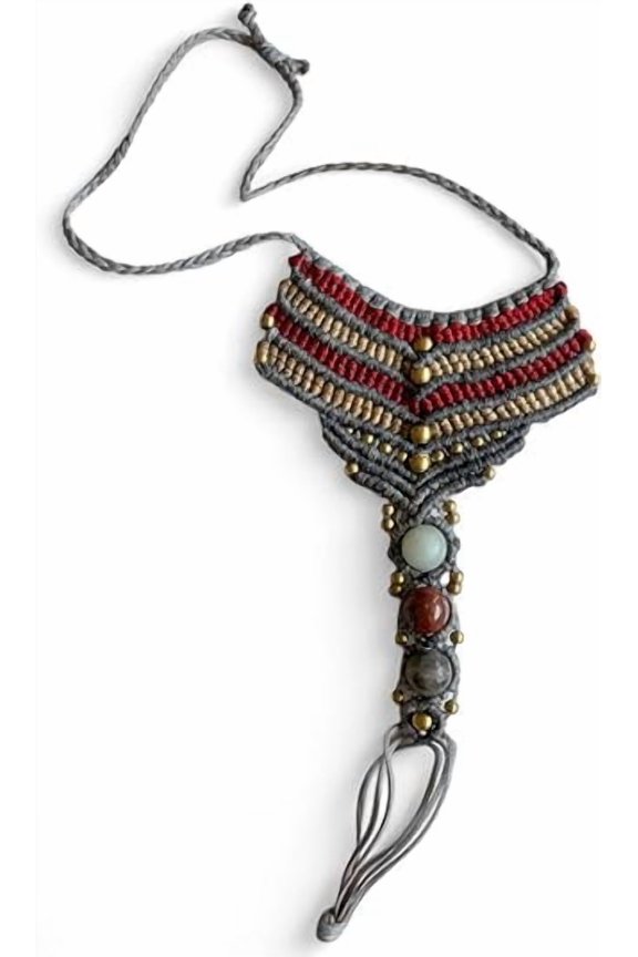 AYANA Triple Crystal Macrame Armlet for Women | White Onyx, Red Jasper, Grey Jasper | Adjustable Handcrafted Macram Arm Bracelet | Eco-Friendly, Ethically Sourced Gemstones | Bohemian Ethnic Jewelry