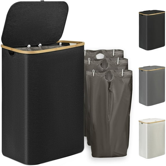 AYAOQIANG 160L Laundry Hamper with Lid,Collapsible Laundry Baskets with 3 Removable Liners Portable Dirty Clothes Hamper for Bathroom, Bedroom, Toys Storage Black