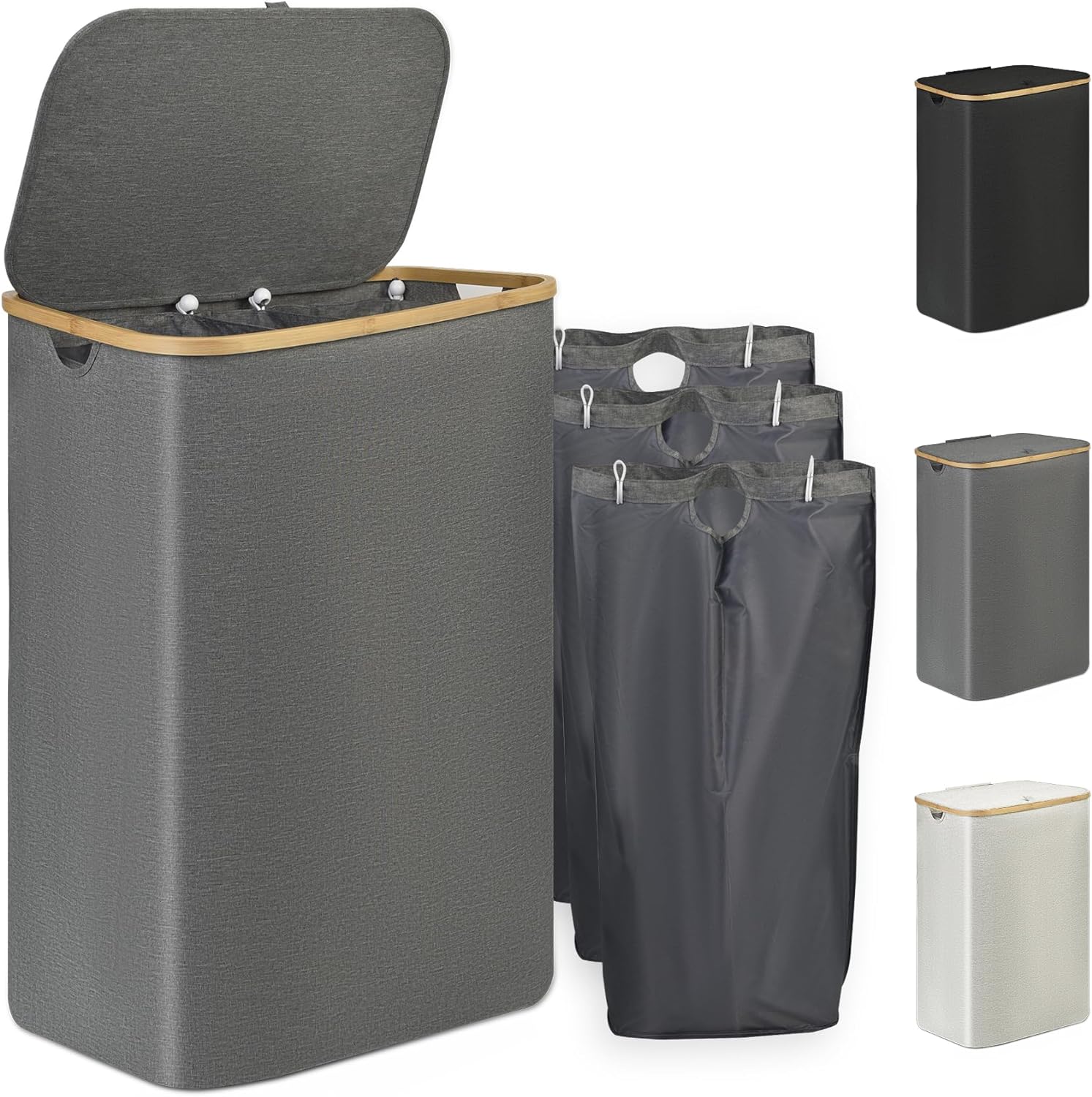 Laundry Basket Cart Removable Storage Buckets Plastic Hamper with 4