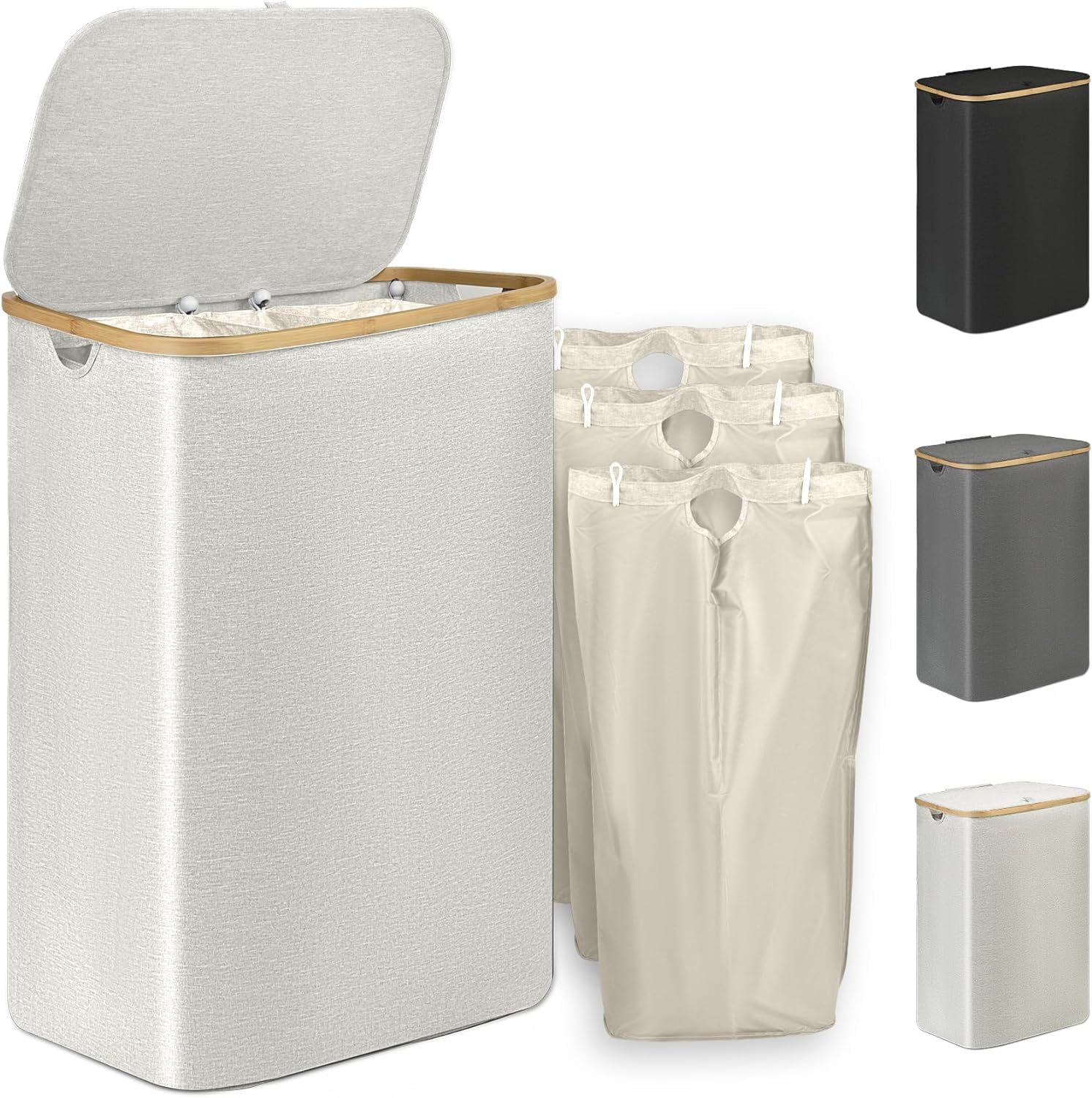 AYAOQIANG 160L Foldable Laundry Hamper with Lid, 3 Removable Liners