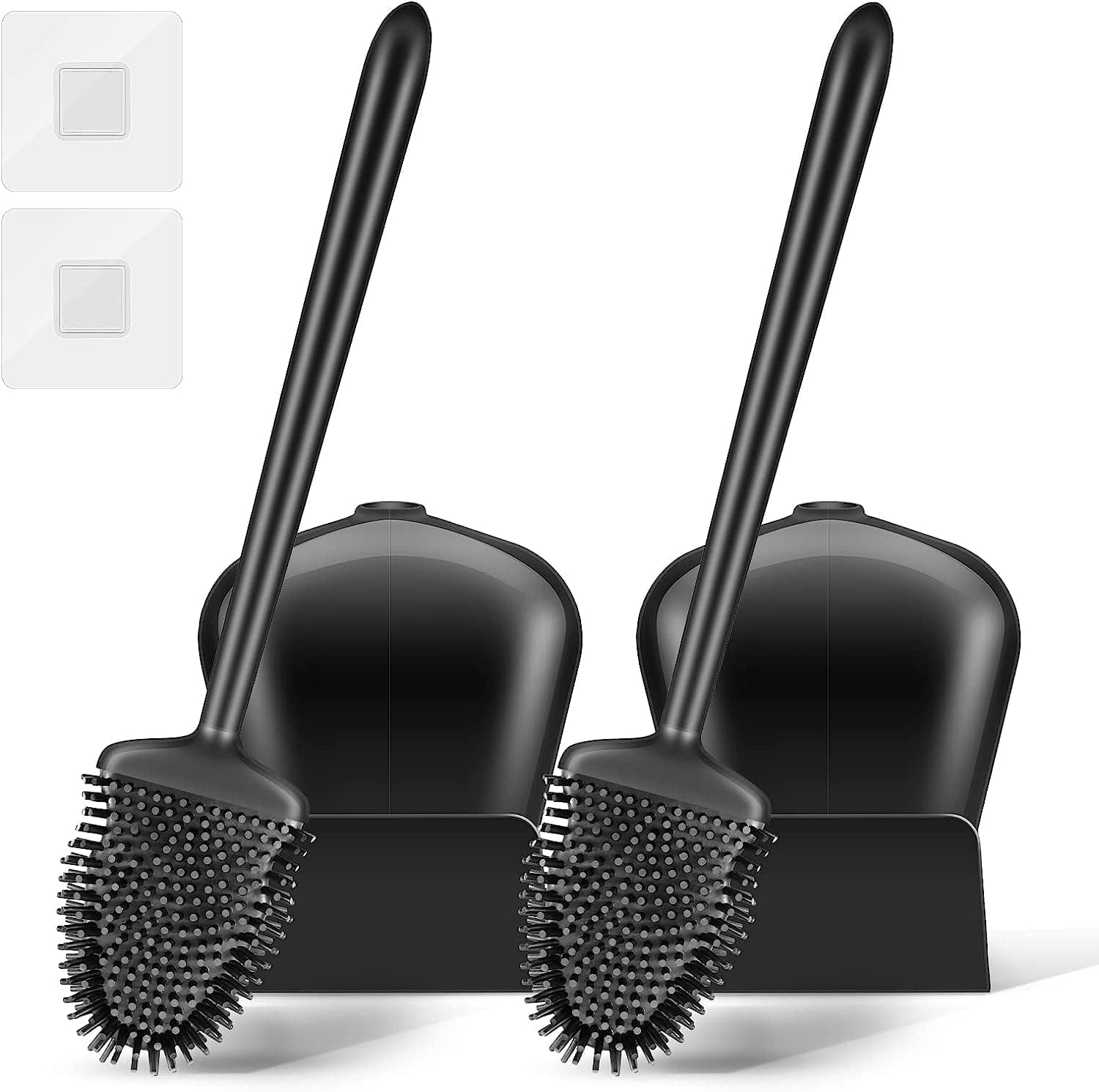 AYAOQIANG 2 Pack Toilet Brush with Ventilated Drying Holder, Silicone Toilet Bowl Brush Bathroom Cleaning Bowl Brush Kit Sturdy Cleaning Toilet Brush Black