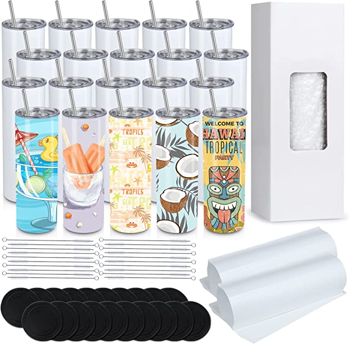 8-Pack 20oz Stainless Steel Tumblers With Slider Lids – Double Wall Vacuum Insulated