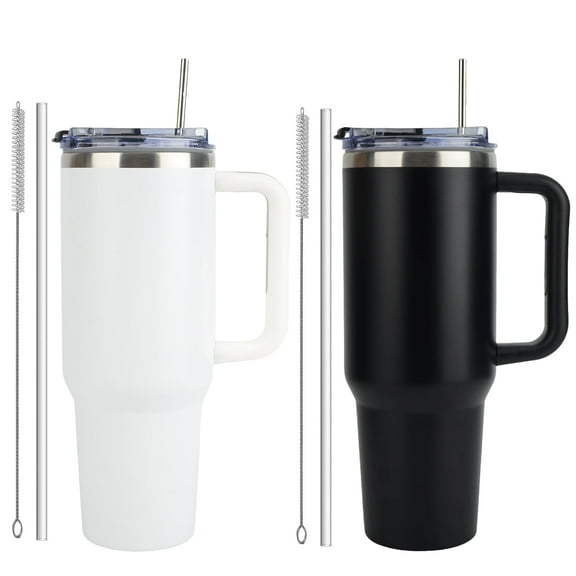 AYAOQIANG 40 oz Tumbler with Handle and Straw Lid Insulated Tumblers Cups with Lids Straws Double Wall Vacuum Leak Proof Stainless Steel 40oz Tumbler Travel Mug Gifts for Men or Women