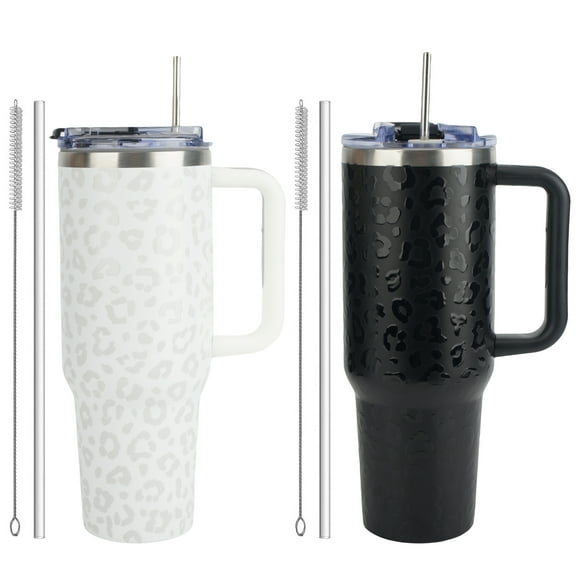 AYAOQIANG 40 oz Tumbler with Handle and Straw Lid Insulated Tumblers Cups with Lids Straws Double Wall Vacuum Leak Proof Stainless Steel 40oz Tumbler Travel Mug Gifts for Men or Women