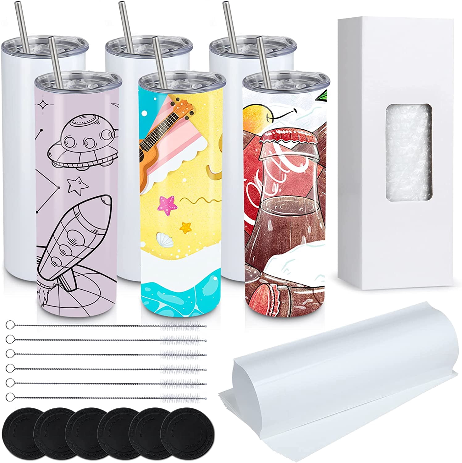 AYAOQIANG 6 Pack Sublimation Tumblers set 20 Oz Stainless Steel Double