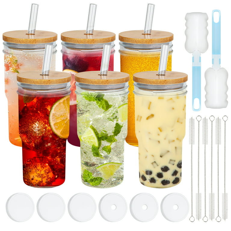 Glass Cups Bamboo Lid Straw, Beer Glass Bamboo Lid Straw