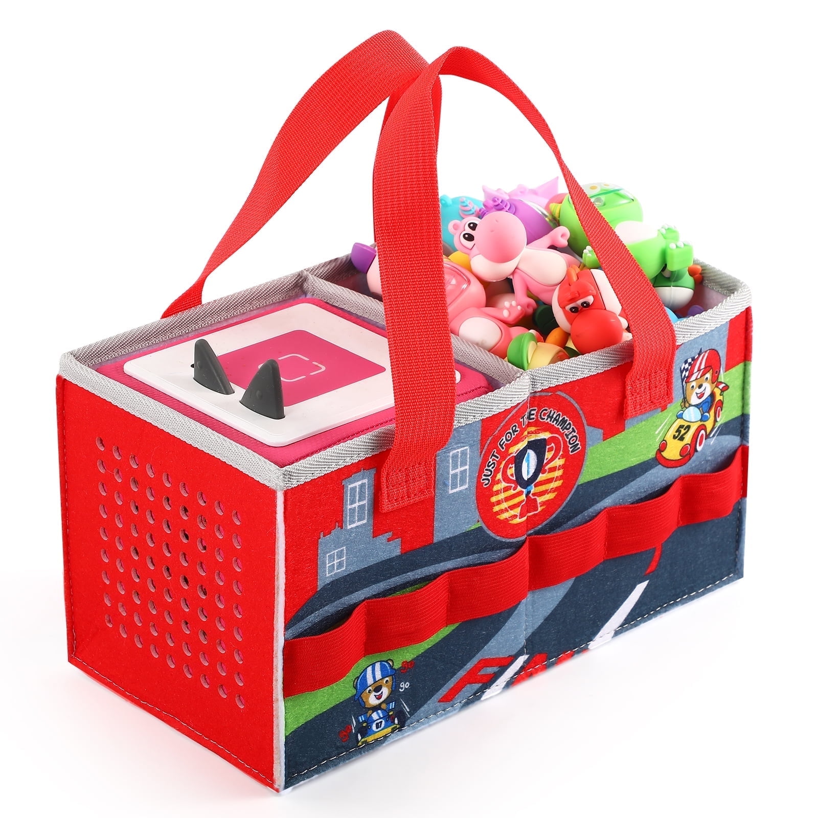AYAOQIANG Carrying Case for Tonies Starter Set and Storage Bag for Tonies Figurine, Felt Cloth Musical Toy Folding Bag for Kids Toniebox Accessories Travel Carrying Bag with Handle for Toniebox Red
