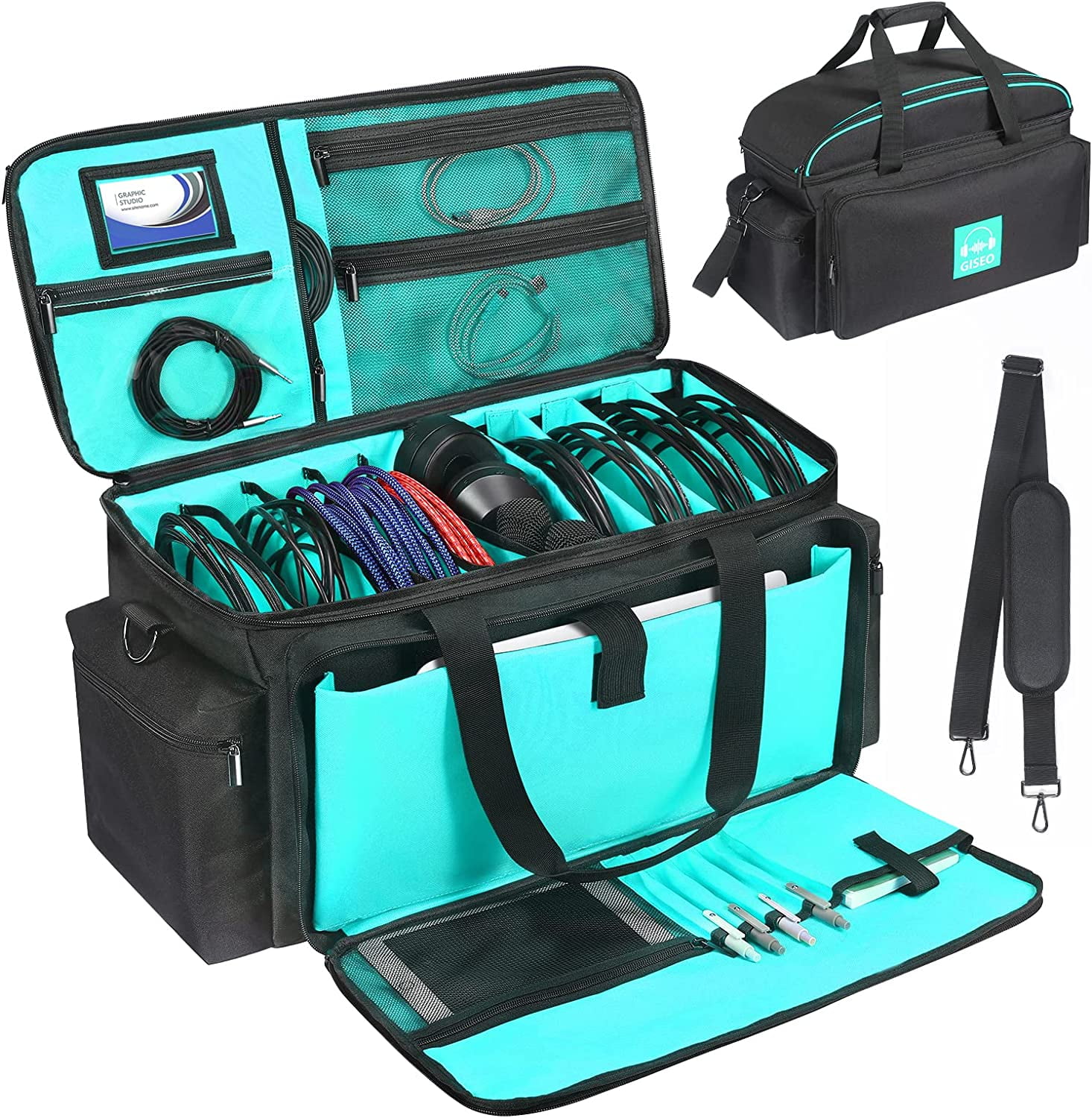 Cable File Gig Bag with Detachable Padded Bottom & Dividers, DJ Wire Bag for 14