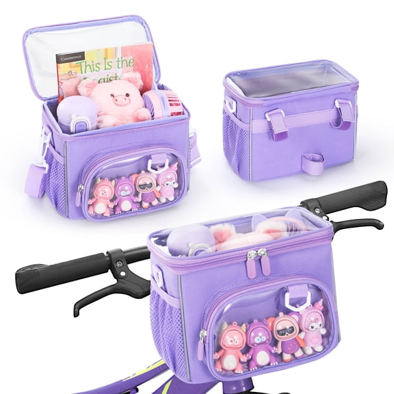 AYAOQIANG Kids Bike Basket,Front Handlebar Bag for Kids Girls Bikes, Transparent Bike Basket with Zipper for Child Tricycle Bicycle