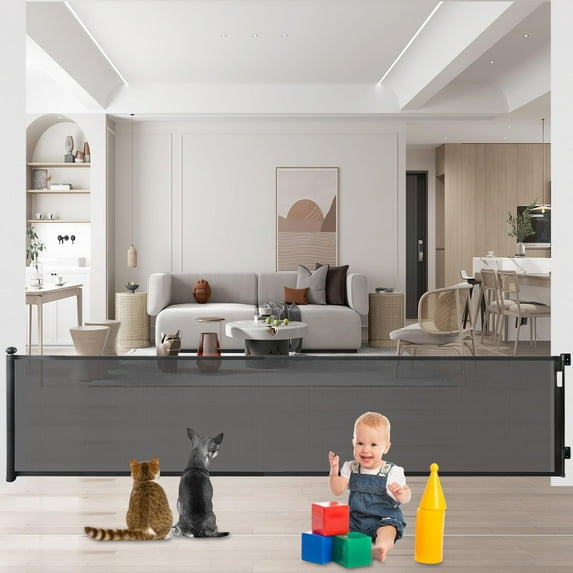 AYAOQIANG Retractable Baby Gate Mesh Baby Gate or Mesh Dog Gate, 37.4" Tall Extends up to 126" Wide, Child Safety Gate for Doorways, Stairs, Hallways, Indoor/Outdoor Black
