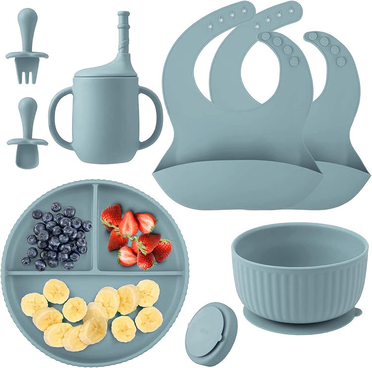 AYAOQIANG Soft Silicone Baby/Toddler Feeding Set, 
