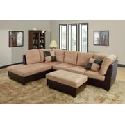 AYCP Furniture 3 Pieces L - Shape Sectional Sofa Set, Left Hand Facing Chaise, Microfiber & Faux Leather Upholstery Material, Beige Color, More Colors & Styles Available