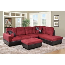 AYCP Furniture Sectional Sofa _ 3pieces L-Shape Sectional Sofa Set, Right Hand Facing Chaise, Microfiber & Faux Leather Upholstery Material, Red Color, More Colors & Styles Available