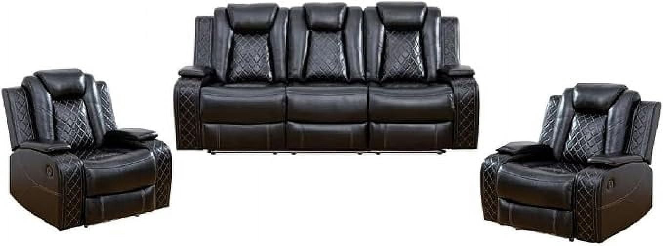 AYCP Multifunction Power Air Leather Recliner Sofa Set with LED Lights, Living Room Furniture, Reclining Sofa, loveseat, Chair with USB Port/Storage Sofa+2 Chairs