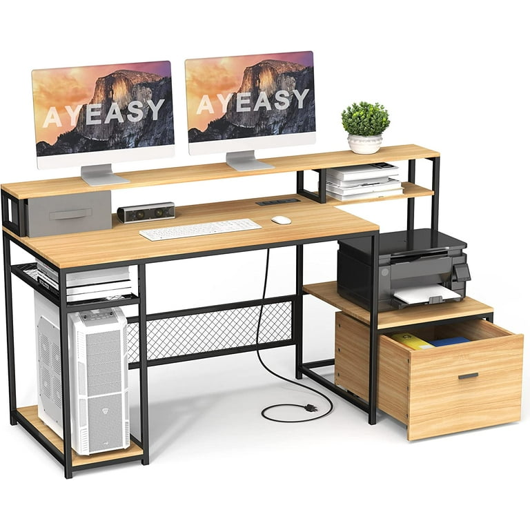 AYEASY Home Office Desk with Monitor Stand Shelf 66 inch Large