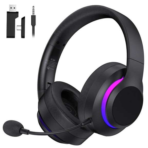 AYEDLOE Wireless Gaming Headset for PC, PS5, Switch, Mac with Bluetooth 5.4, 2.4GHz USB Gaming Headphones with Detachable Noise Canceling Mic, 3.5mm Wired Mode for Xbox Series, Black