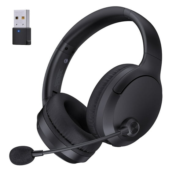 AYEDLOE Wireless Headset with Mic AI Noise Cancelling for Work, Bluetooth V5.3 Headphones with Microphone for Computer Laptop PC Phone, Black