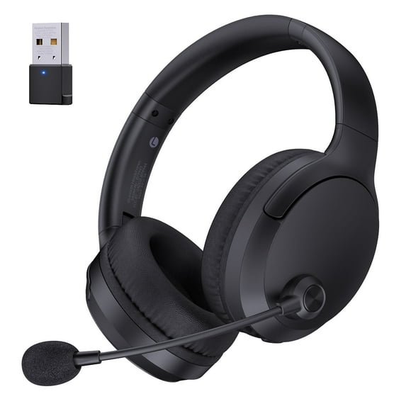 AYEDLOE Wireless Headset with Mic AI Noise Cancelling for Work, Bluetooth V5.3 Headphones with Microphone for Computer Laptop PC Phone, Black