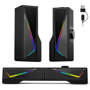 AYEDLOE Computer Speakers with 2.0 Channel Stereo, Gaming Speakers with 6 Colorful LED Modes, USB C/USB Speakers for PC, Desktop, Laptop, Cellphone, Monitor, Black, New