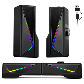 AYEDLOE Computer Speakers with 2.0 Channel Stereo, Gaming Speakers with 6 Colorful LED Modes, USB C/USB Speakers for PC, Desktop, Laptop, Cellphone, Monitor, Black, New