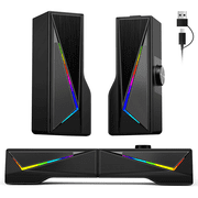 AYEDLOE Computer Speakers with 2.0 Channel Stereo, Gaming Speakers with 6 Colorful LED Modes, USB C/USB Speakers for PC, Desktop, Laptop, Cellphone, Monitor, Black, New