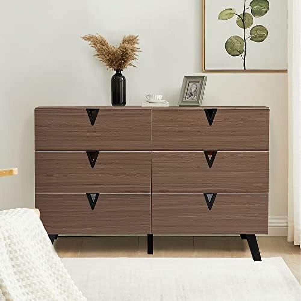 AYFDEGT 6 Drawer Rattan Dresser for Bedroom Modern Wooden Chest of