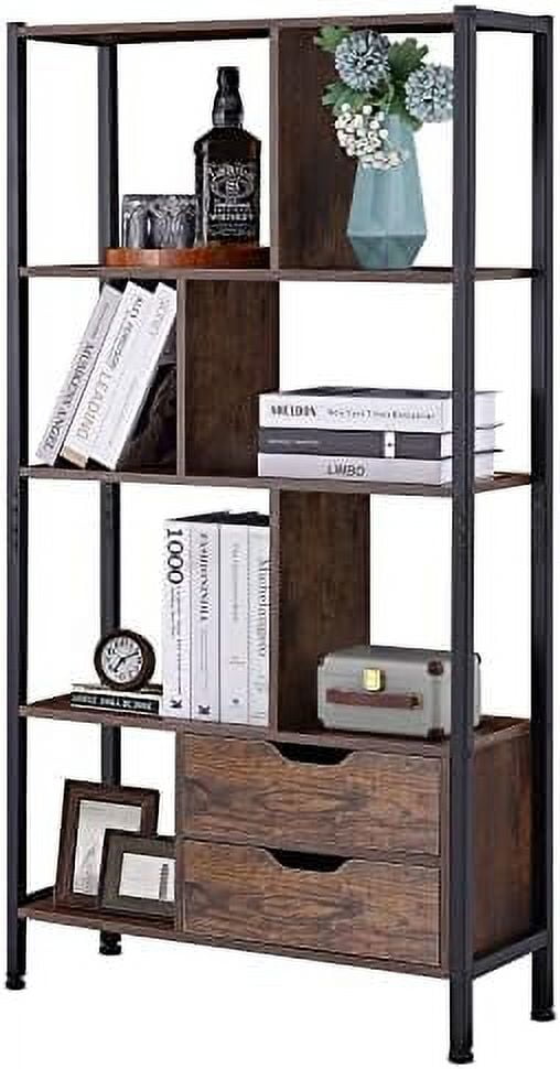 Ayfdegt Bookshelf With Drawers Rustic Industrial Tall Bookshelf Vintage 