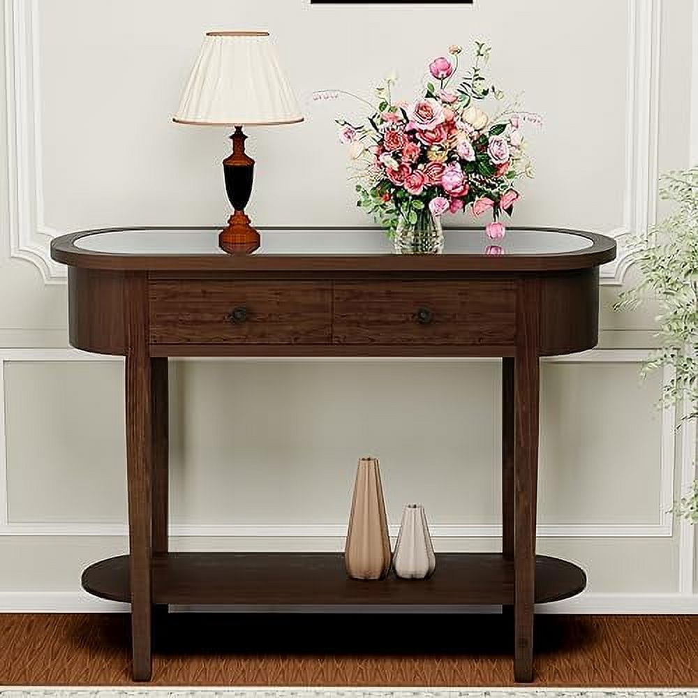 AYFDEGT Half-Round Entryway Table with Solid MDF Board Glass Table Top ...