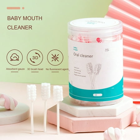 AYFFDIYI Baby Toothbrush, Newborn Baby Tongue Cleaner Toothbrush Clean Baby Gums Disposable Tongue Cleaner Soft CottonToothbrush Infant Oral Cleaning Stick Dental Care