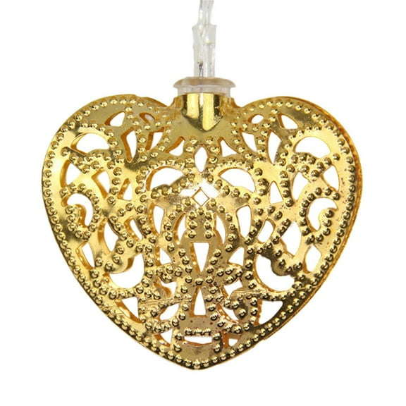 Summercome 10 Warm White LED Metal Filigree Heart Shaped Fairy Lights - Decorative Lights for Holiday Christmas Wedding Party Home Decoration Lights - Everyday Lights - Bedroom Lights (Gold)
