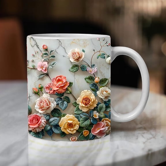 Summercome 11oz Ceramic Mug with Floral Design, Unique and Stylish Flower Coffee Cup, Perfect for Home, Office, Valentine Mother's Day or Special Occasions, Ideal Gift for Women, Men, Tea & Coffee Lov