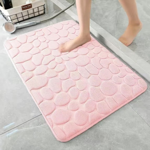 Summercome 2 Piece Bathroom Rugs Sets, Cobblestone Memory Foam Bath Mats, Thick Bath Mat and Contour Toilet Rug, Non Slip Soft Absorbent, Machine Washable Bath Rugs for Tub Toilet and Floor, Pink