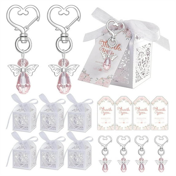 Summercome 24 Set Baptism Party Favors for Guest, Angel Keychain with Memorial Thank You Tags Gift Bags Boxes Baptism Decoration Baby Shower Souvenirs Return Gifts for Girls