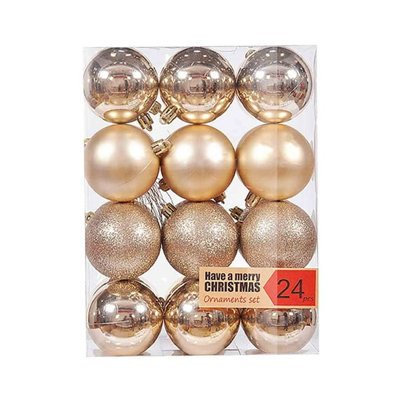 AYKHKYA 24ct Christmas Ball Ornaments Set, 1.2 inch Small Shatterproof Hanging Christmas Tree Ornaments, Shiny Tree Ball Ornaments for Indoor & Outdoor Holiday Party Decoration, Beige
