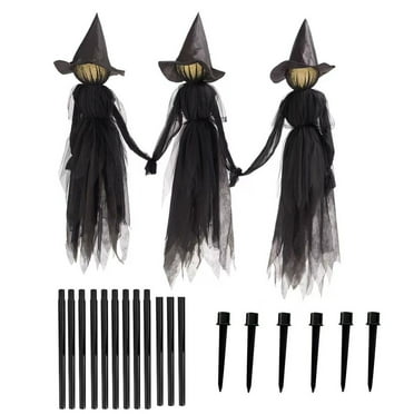 Summercome 3 Pack Halloween Decorations Outdoor - Large Light Up Holding Hands Screaming Witches Sound-Activated Sensor - Life Size Scary Decor for Home Outside Garden Yard Lawn Party Decoraciones