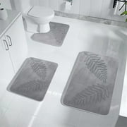 Summercome 3 Pcs Bathroom Rugs, Leaves Bath Mat Toilet Mats, Soft Comfortable Non-Slip Bathroom Rug Set, Bath Mats for Bathroom, Machine Washable Bath Mat Bathr