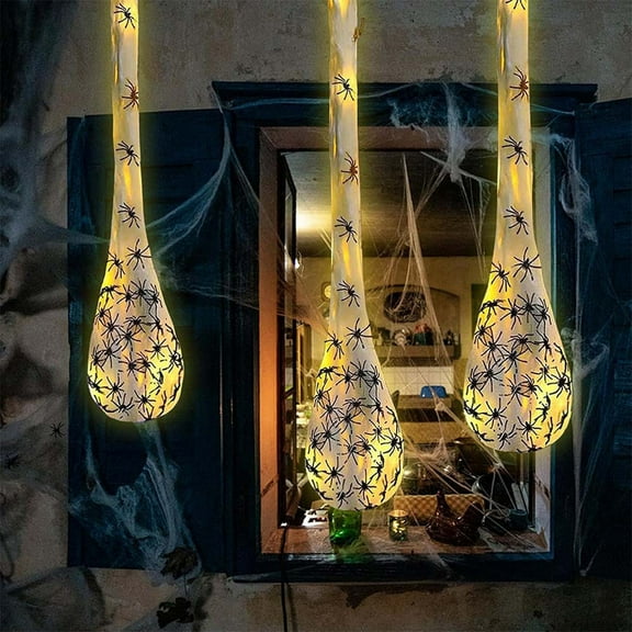 Summercome 3 Pcs Halloween Hanging Decorations Spider Egg Sacs - 40 Inch Spider Egg Decoration with Led Lights Halloween Props for Yard Lawn Tree Halloween Party Decorations Indoor Outdoor, B