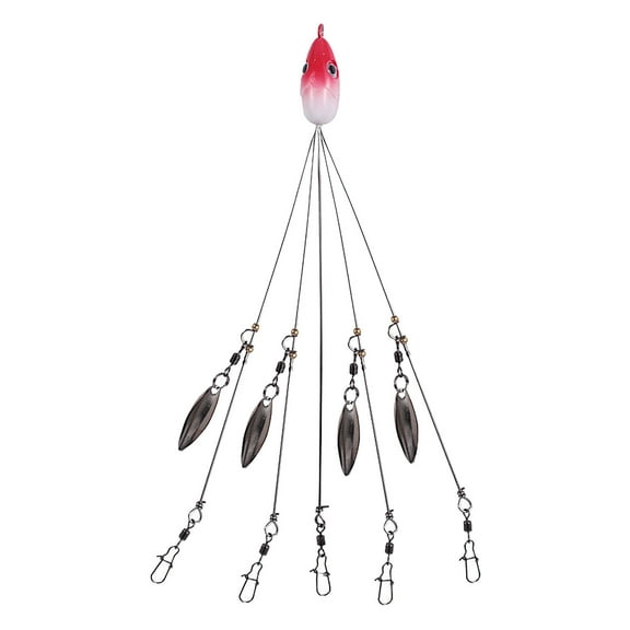 Summercome 5 Arms Alabama Rigs for Bass Fishing, Swimbait Lure Kit, Umbrella Rigs with 4 Willow Leaf Blades, Great for Trout Salmon, Suitable for Both Freshwater and Saltwater, Red