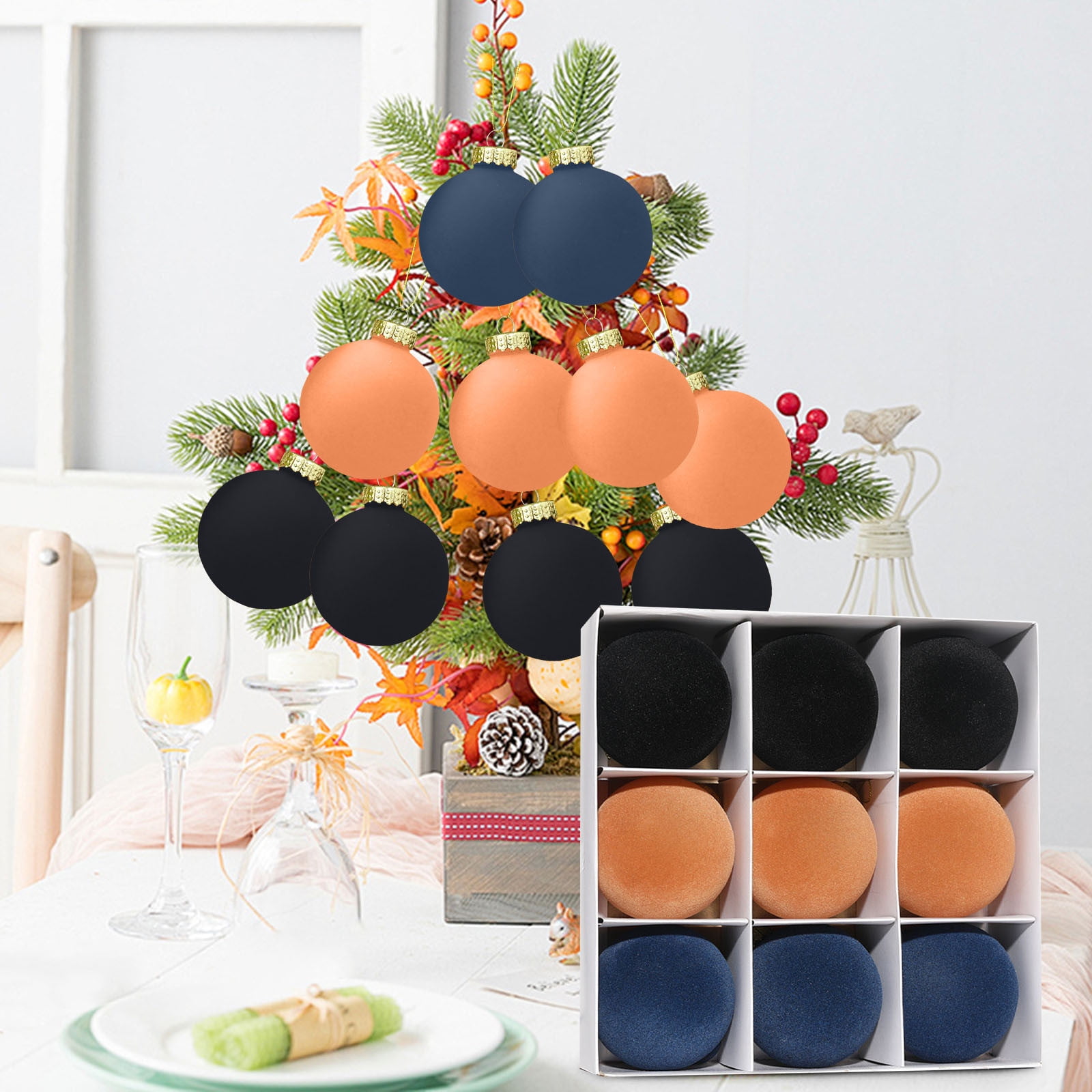 AYKHKYA 9 PCS Velvet Christmas Balls 3.14" Large Size Plastic Foam Xmas