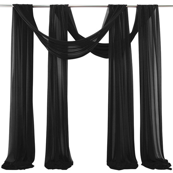 Summercome Black Sheer Window Scarf, 2 Pcs Black Sheer Window Scarf Curtains Valance, 216 inches Extra Long, Soft Textured Bed Canopy Scarf Curtains, Idea for Wedding Party Event Designs/Home Decor