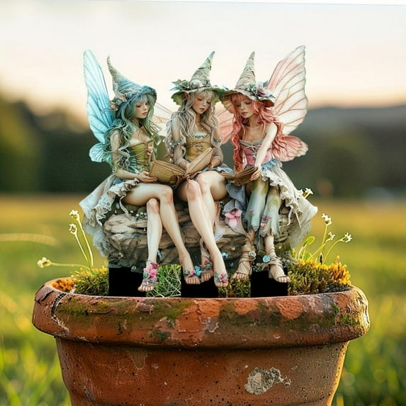 Holloyiver Bohemian Fairy Flower Pot Decoration, 2D Bohemian Fairy Flower Pot Decoration,Fairy Garden Accessories,Fairy Garden Figurines,for Pot Plants and Garden Yard Lawn Decor, I