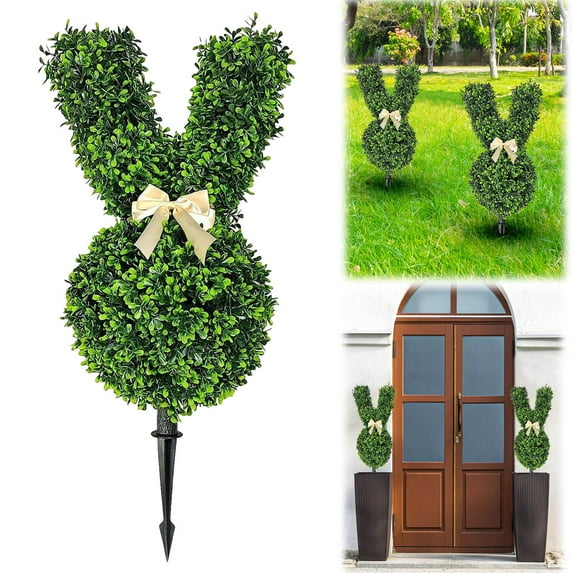 AYKHKYA Bunny Topiary, Artificial Bunny-Shaped Topiary Tree, Bunny Topiary outdoor, Faux Boxwood Plants UV-Resistant for Front Porch Planter Spring Easter Decor, Home Lawn Patio Ornaments Supplies