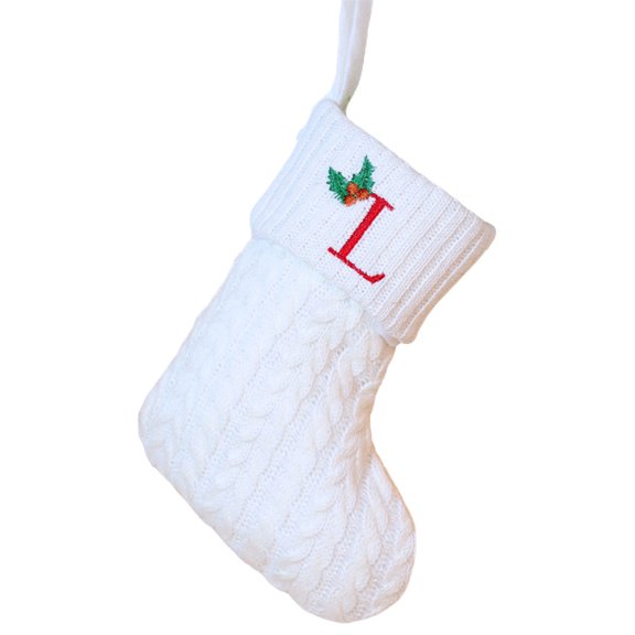 Summercome Christmas Stockings with Initials, 7.9 Inches Small Embroidered Letter Knit Red White Christmas Stocking for Family Holiday Decorations and Xmas Tree Fireplace, Letter L